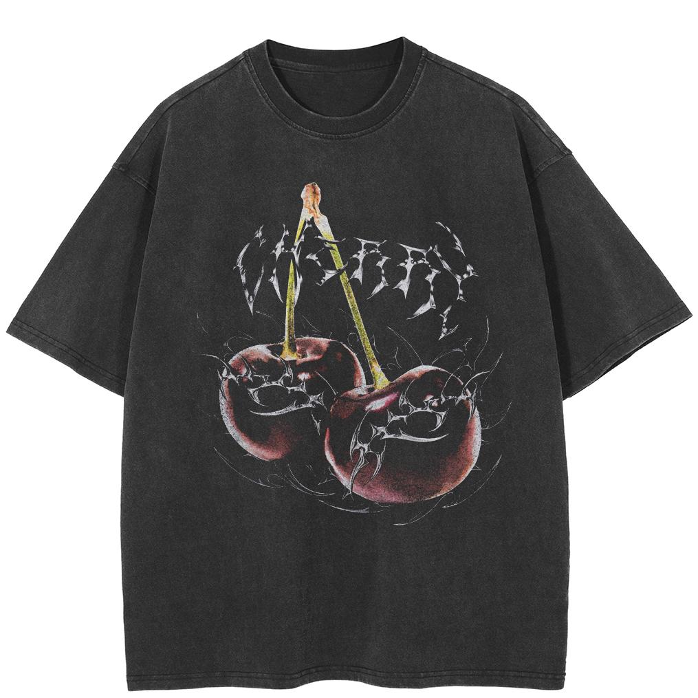 Streetwear Cherries Graphic T-Shirt Cotton Tshirt Unisex Tops Tees Summer Short Sleeves T Shirt
