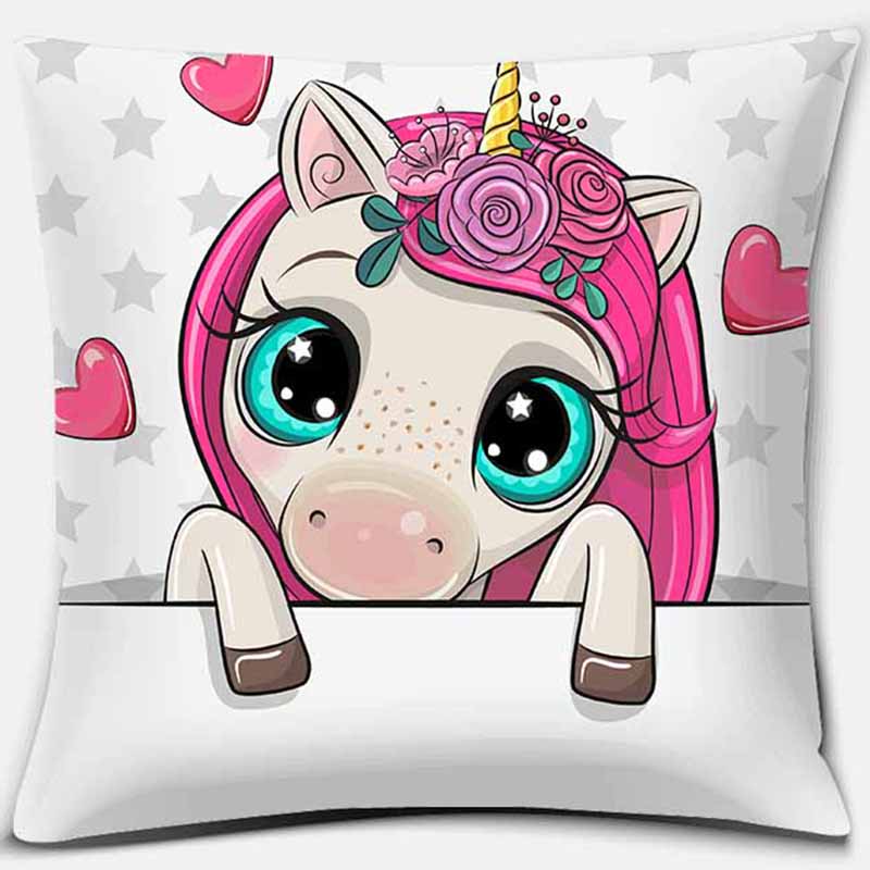 

Cartoon unicorn print square pillowcase bedroom living room car sofa cushion cover 45x45cm 16x16Inch