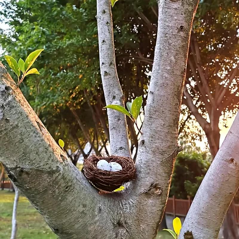 קן ציפורים עגול מקש בעבודת יד יצירה לפסח קישוט ביצי ענבים מדומה בית ציפורים לחלון הבית והגן