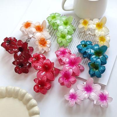 Women Hair Claw Flower Shape Gradient Color Hair Clip Lightweight Colorful Hair Barrette Back Head Hair Claw