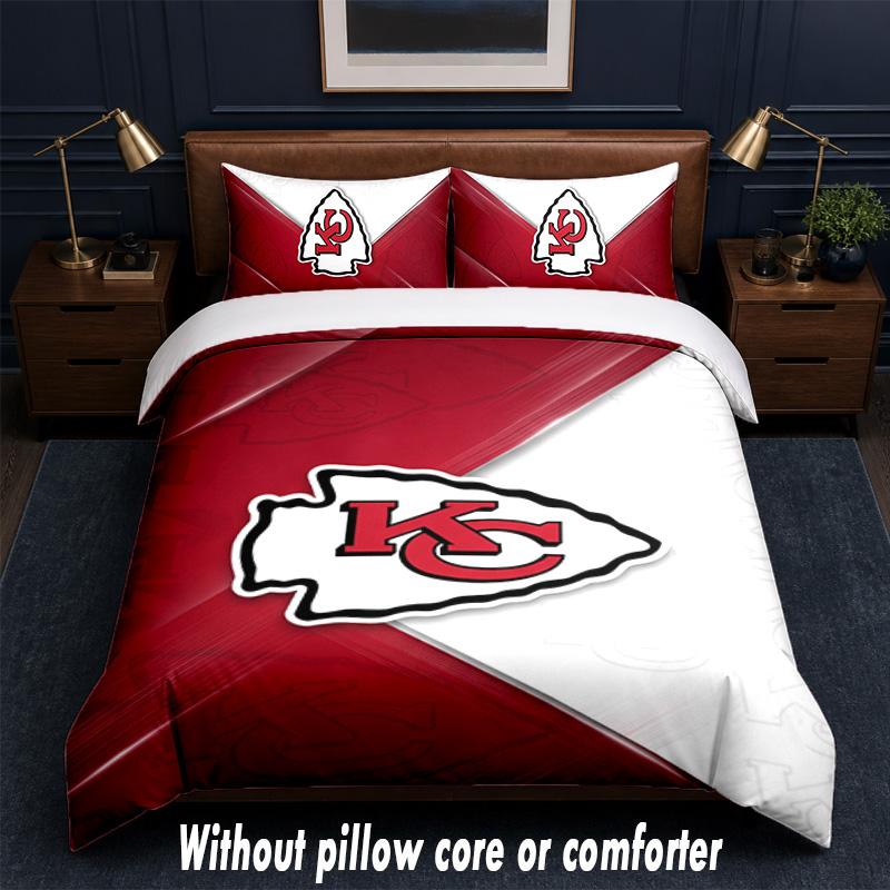 Kansas City Chiefs Design Bed Bedding Set 1 Duvet Cover + 2 Pillowcases Soft Breathable Household Bed Linens