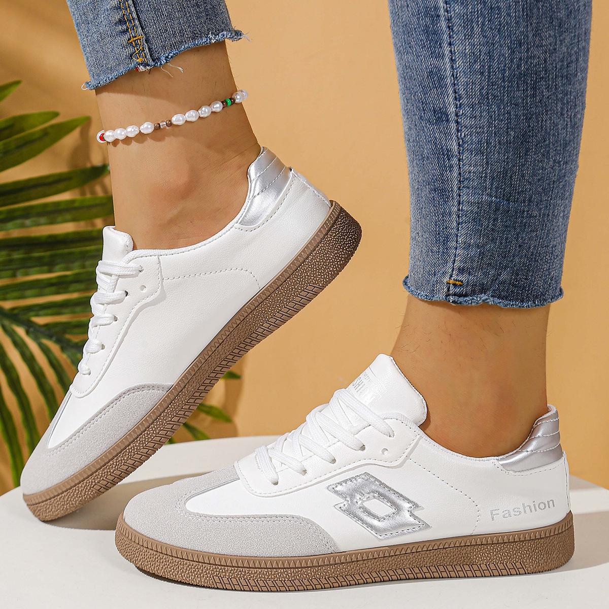 

2025 новая весна и осень универсальная повседневная обувь нескользящая и износостойкая на толстой подошве белая обувь женская обувь мягкая подошва не устают ноги 41 серебряный