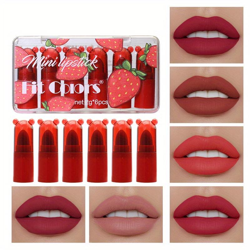 6-farbiges Mini-Multifunktions-Lippenstift-Set, matt, Nebel-Lippenstift, Farbe Rouge, Rouge, Perlen-Lidschatten