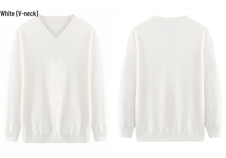 Men's Autumn-Winter V-Neck Slim Fit Woolen Sweater - Solid Color Long Sleeve Knitwear