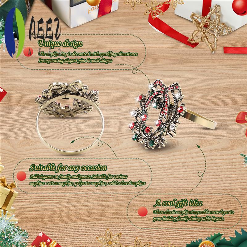 

AEE2-6Pcs Christmas Wreath Napkin Rings Metal Napkin Buckle Napkin Holder Napkin Circle Hotel Restaurant Wedding Party Dinner Ta