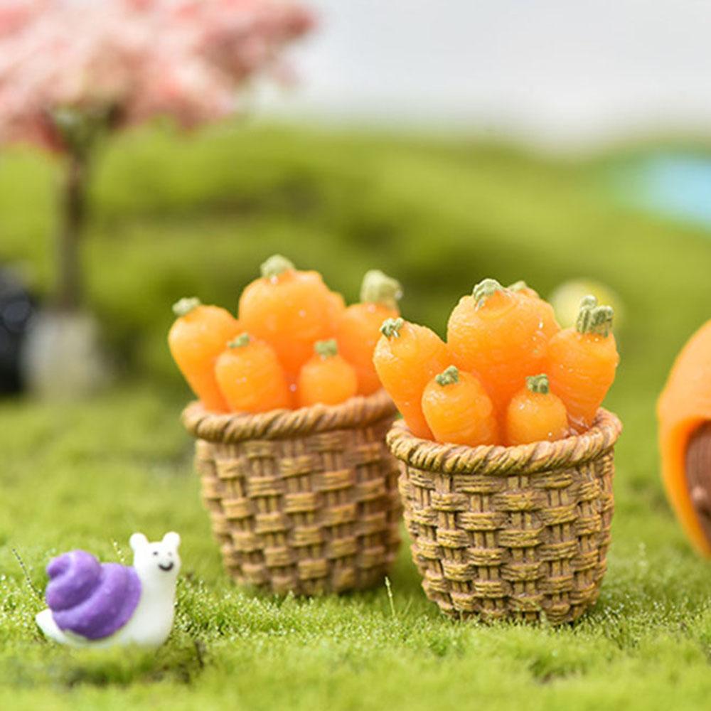 Landscape Cartoon Carrot House Miniature Rabbit Figurine Mini Animal Statue Resin Bunny Basket
