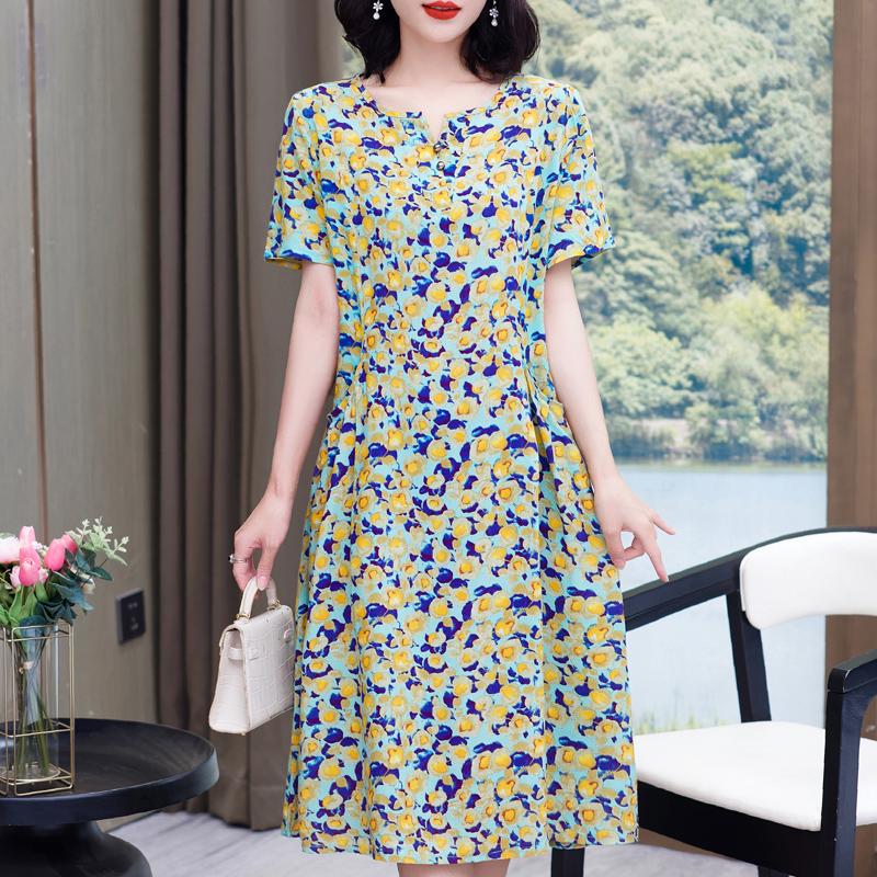 Elegante Damen-Sommerkleider Übergröße Lässig Print Kurzarm Langkleid