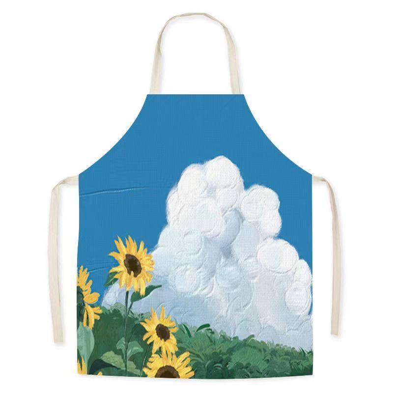 Oil Painting Landscape Sleeveless Linen Adult Children'S Apron Kitchen Hotel Essential Studio Baking Room Pottery Dress