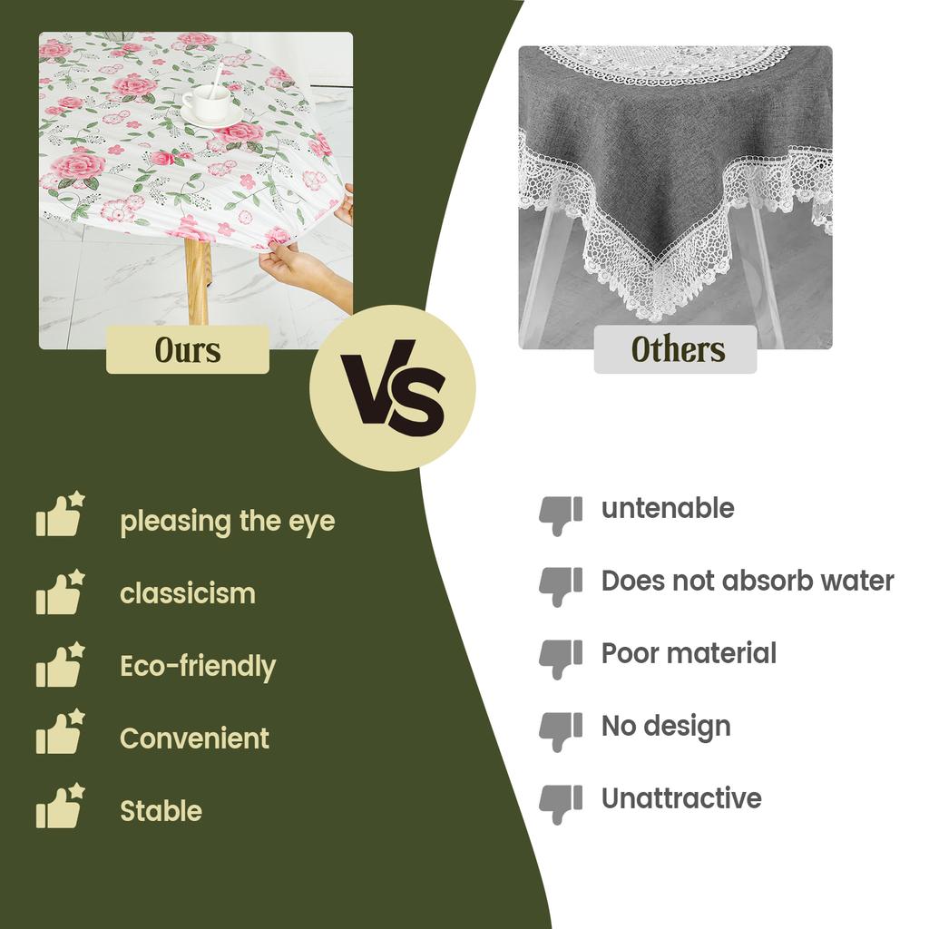 Round Table Cloth Vinyl Fitted Tablecloth Elastic Enduring Table Cloth for Christmas Birthday Wedding Party Home Dining Decor