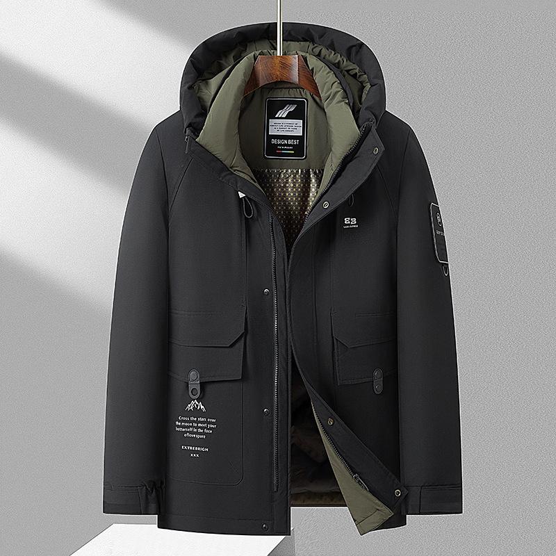 

Осенне-зимняя теплая куртка с капюшоном на утином пуху для молодежи и среднего возраста 195 чёрный