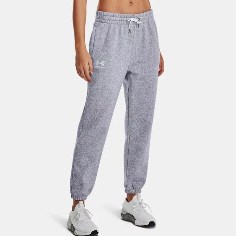 Under Armour Essential Solid Logo Drawstring Cuffed Sweatpants Women bottoms Gray 1373034-011