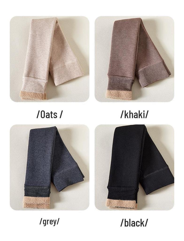 Girls' Fleece-Lined Warm Pants with Fur-Trimmed Cuffs for Autumn and Winter