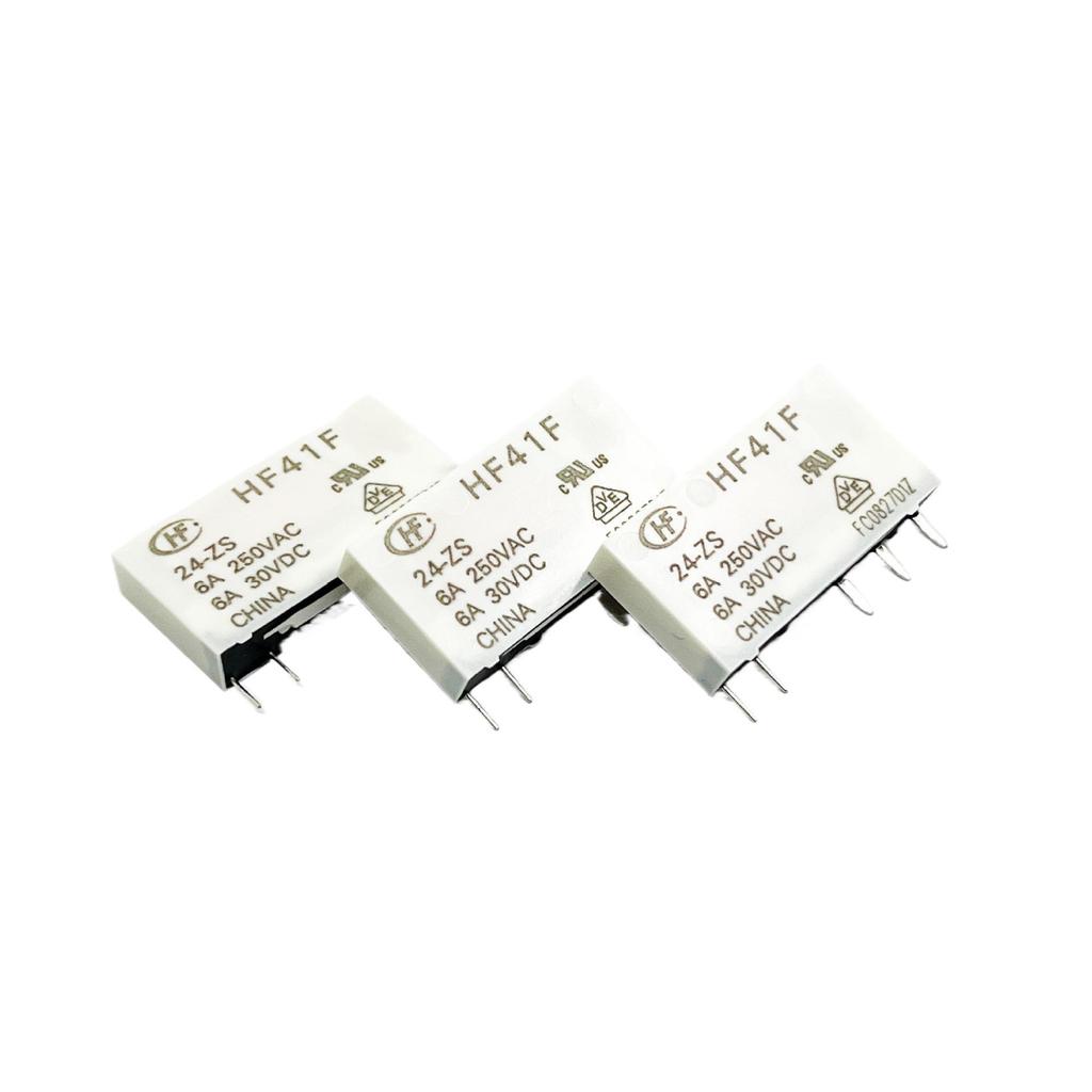 HF41F Series Original Hongfa Relays: HF41F-5-ZS, HF41F-12-ZS, HF41F-24-ZS, 5 Pins, 6A Changeover.
