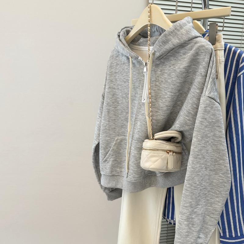 Short half-zipper hooded sweater women's thin loose top jacket
