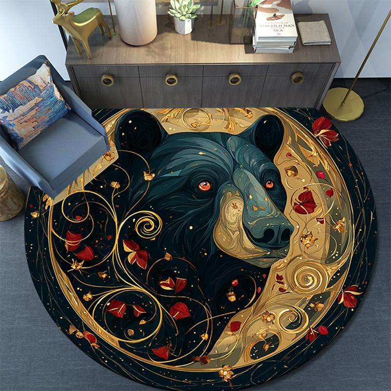 Black Bear Round Area Rug,Carpet Rug for Living Room Bedroom Sofa Playroom Decor,Non-slip Floor Mat