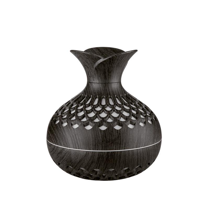 USB Wood Grain Flower Vase Humidifier: Silent Aroma Diffuser with Colorful Night Light for Home and Office