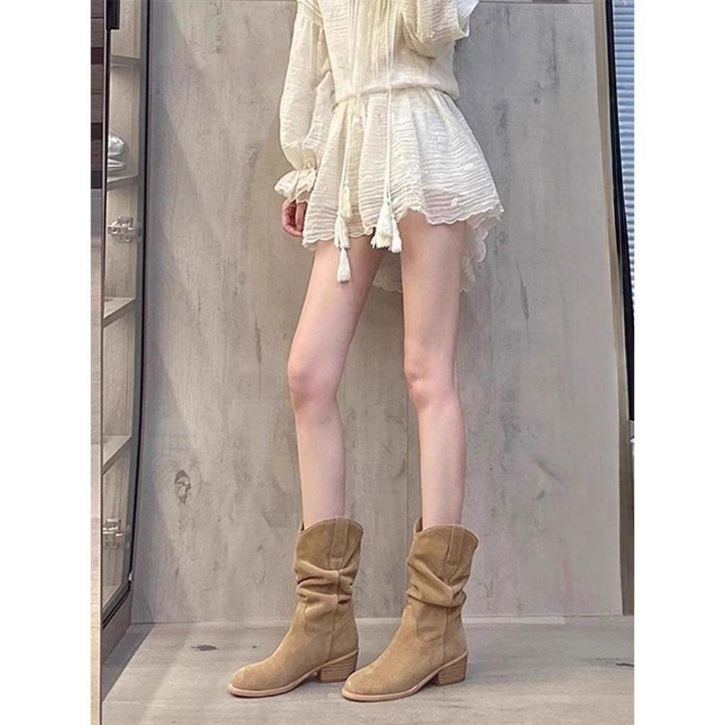 Popular Women's Martin Boots 2025 Autumn and Winter New Fashionable Versatile and Thin Feet Retro Thick Heel Stacked Boots