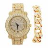 Bling-ed Out Round Luxury Men's Watch with Bling-ed Out Cuban Bracelet - L0504B - Gold/Gold