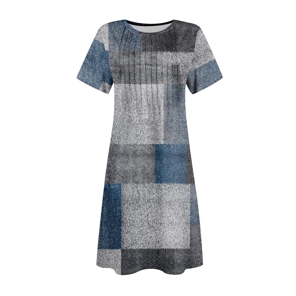 Women's Summer Dress Loose Beach Vacation Casual Round Neck Short Sleeve Sundress With Pocket Short Sleeve Shirt Dress