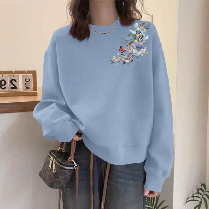 Pulovr z čisté bavlny Podzimní Nová Mikina Dámská Tištěný Niche Design Volný Dámský Top s dlouhým rukávem