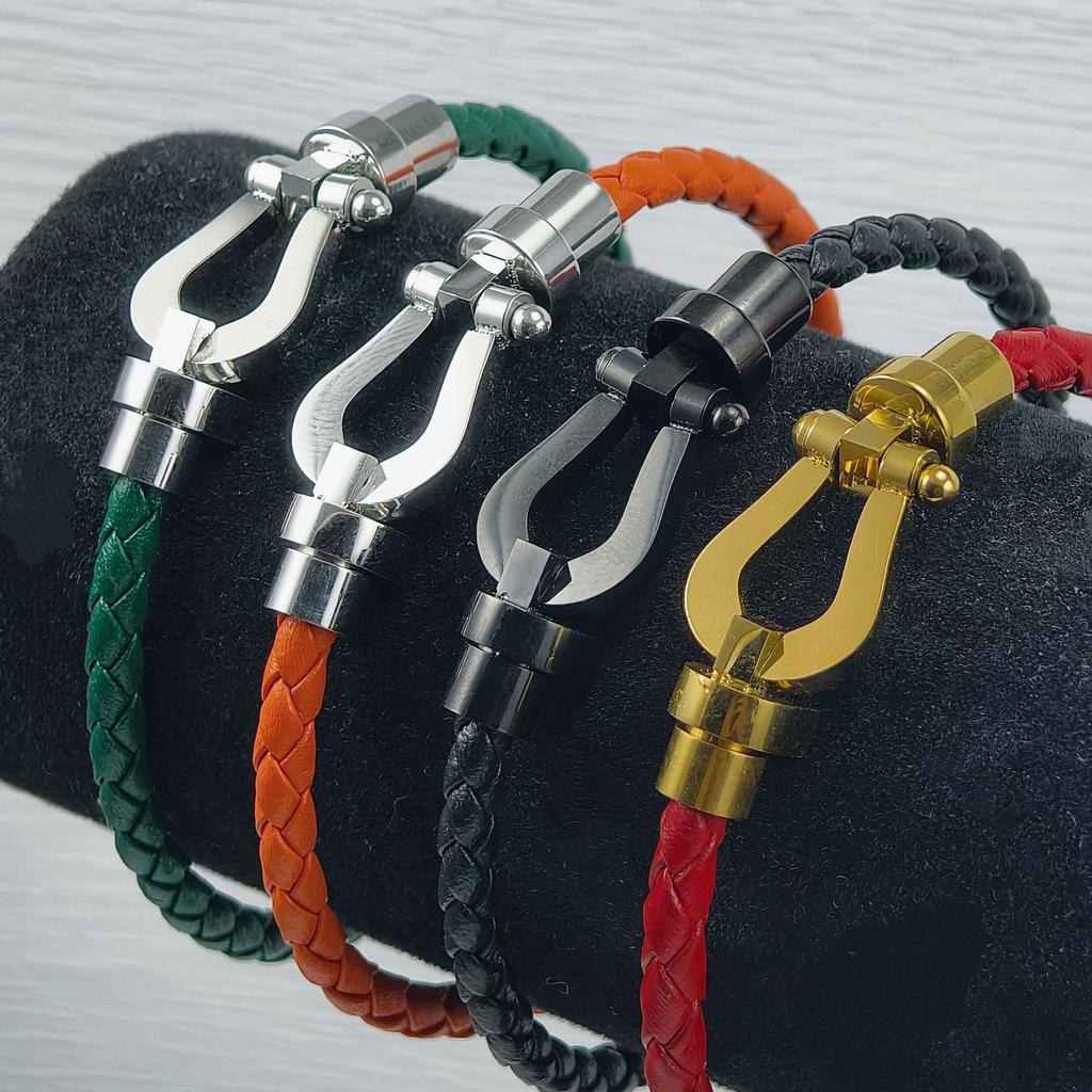 European and American Fashion U-shaped Bracelets Multi-color Braided Leather Rope Magnet Buckle Horseshoe Bracelet Personality Trend