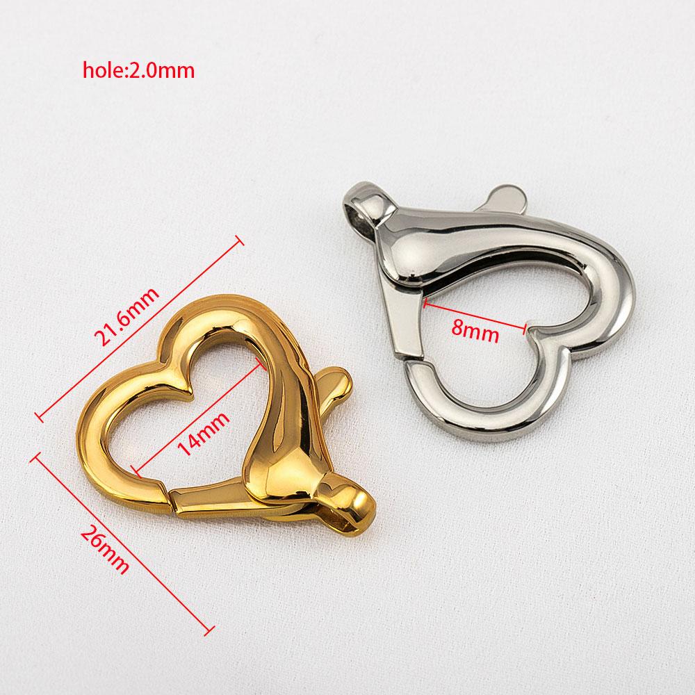 2pcs 304 Stainless Steel 18K Big Heart Buckle Lobster Clasps Hook Connectors for Keychain DIY Jewelery Making Materials Supplies
