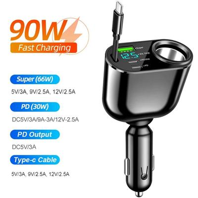 5-portowa ładowarka samochodowa z chowanym kablem Type C PD Szybkie ładowanie Super szybka ładowarka samochodowa do telefonu komórkowego Adapter dla Xiaomi Samsung Huawei