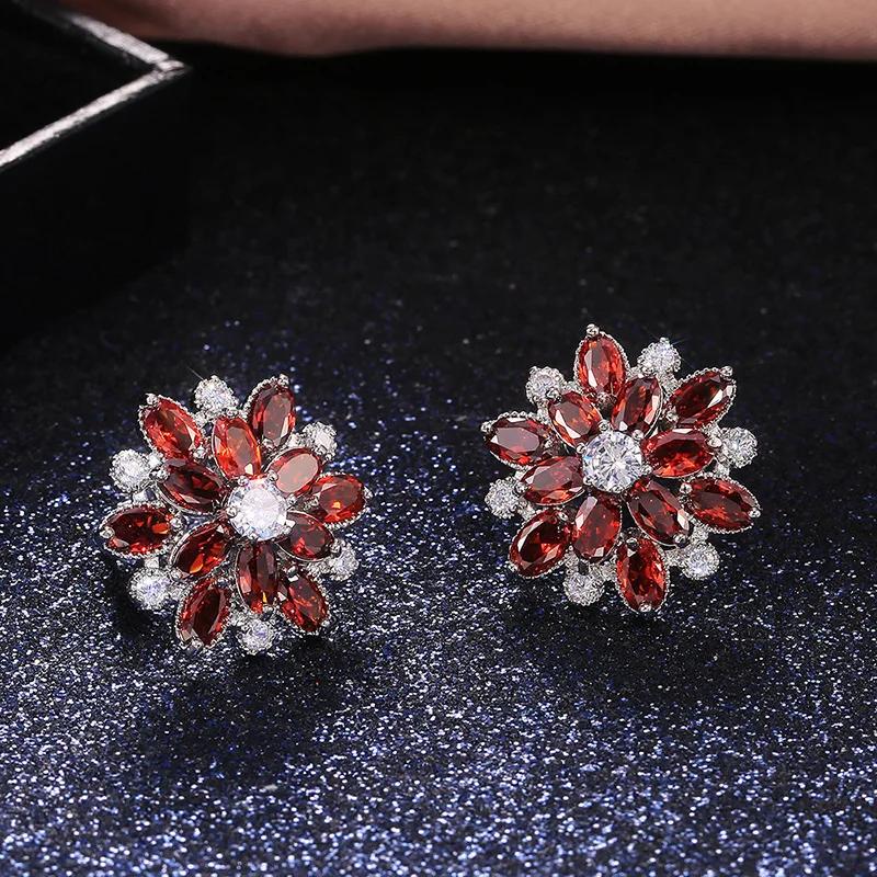 Cute Big AAAAA Bling Cubic Zirconia 925 Silver Needle Stud Earrings Fashionable Flower Earring for Women Jewelry Gift Brincos