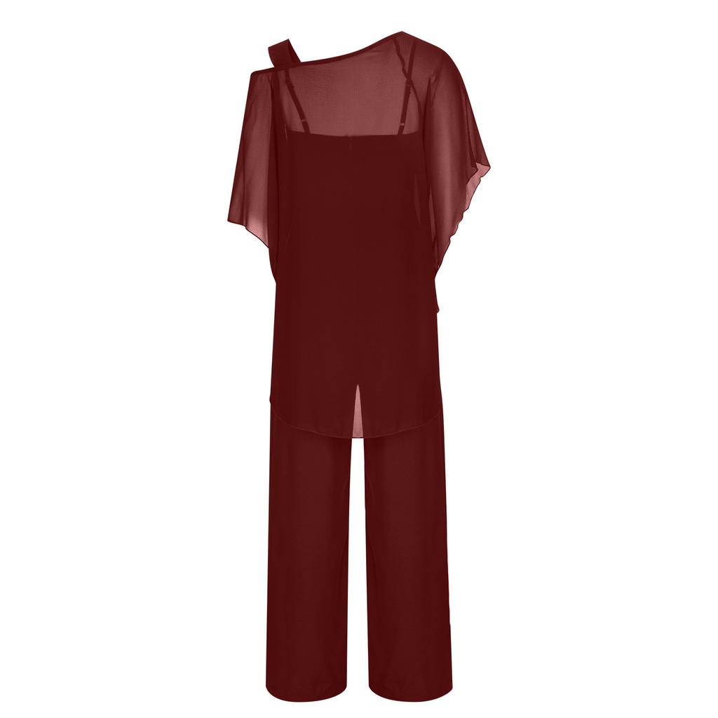 Europeisk Mode Enfärgad Oversized Casual Batwingärm Asymmetrisk Loungeset