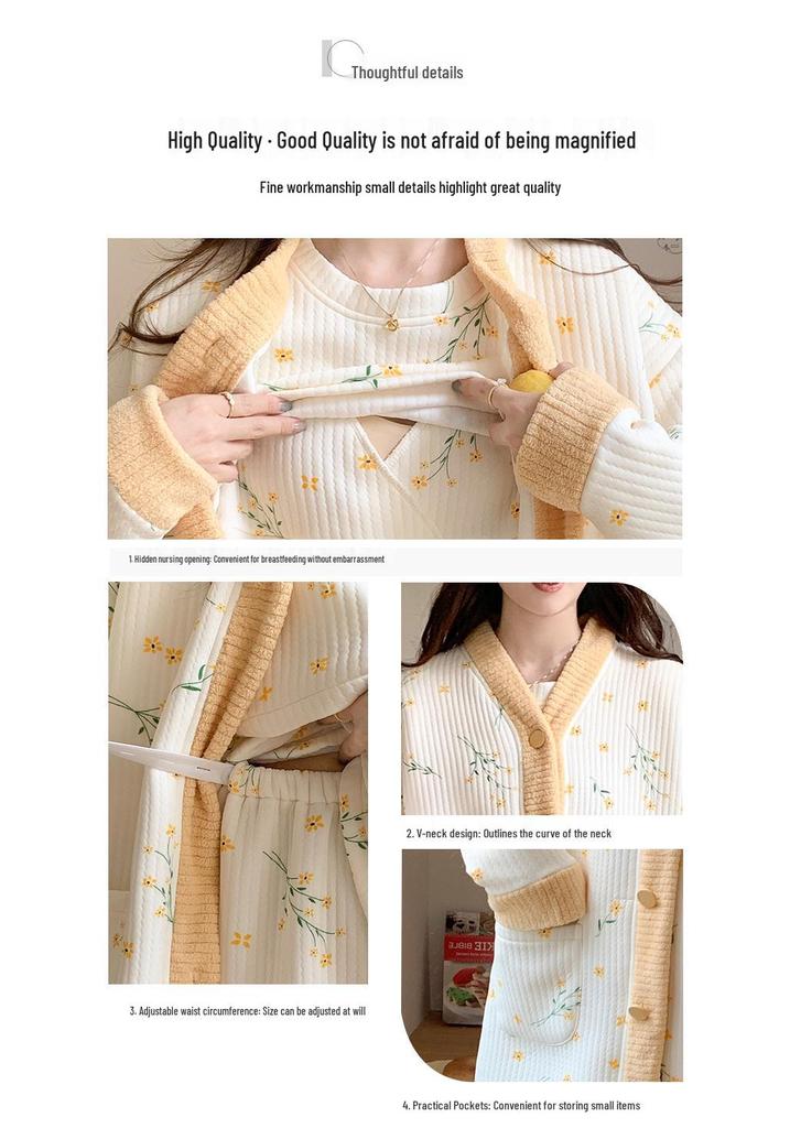Autumn-Winter Maternity Pajama Set: Cozy Cotton Three-Piece for Postpartum Pregnant Women