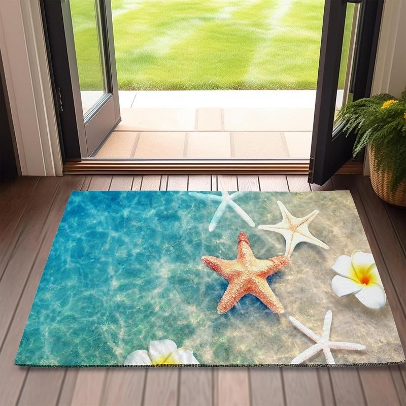 Colorful Beach Seashell Pattern Welcome Door Mat Ocean Theme Entrance Rug Non-slip Water Absorbent Home Decor Carpet for Doorway