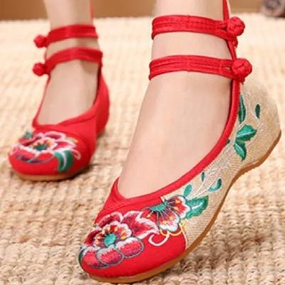 Women Fashion Sweet Red Embroidery Buckle Strap Flat Shoes Lady Casual Anti Skid Blue Comfort Floral Flat Shoes Ab652