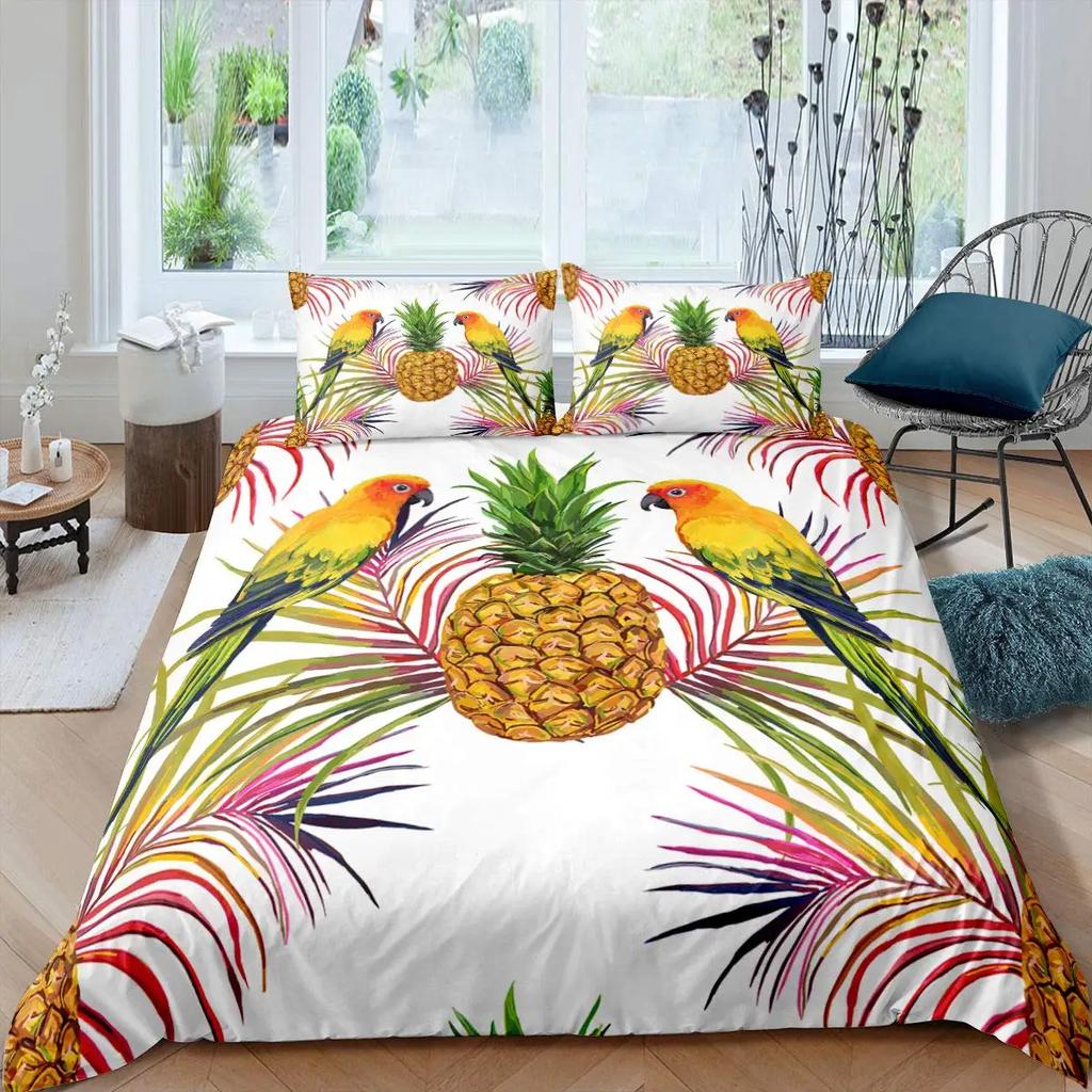 Ananas Bettbezug Set King Size Gelb Geometrisches Ananas Bettwäsche Set Seaside Strand Thema Frucht Bedruckte Bettdecke