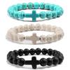 Turquoise Cross Elastic Yoga Bracelet with Black Volcanic Stone