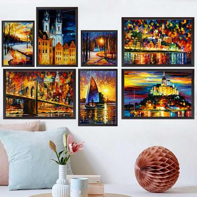 Landschaftsölgemälde Liebhaber nach Regen Nachtszene Kunst Leinwand Malerei Wohnzimmer Korridor Büro Hauptdekoration Wandbild Kein Rahmen