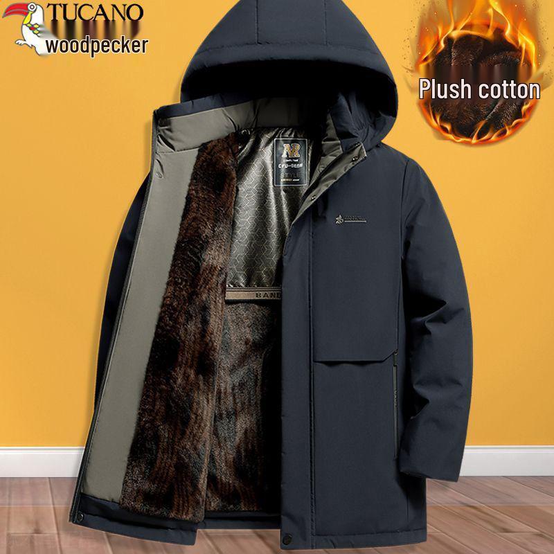 Men's Middle-Aged & Elderly Winter Coat with Thick Velvet Lining - Warm Grandpa Parka