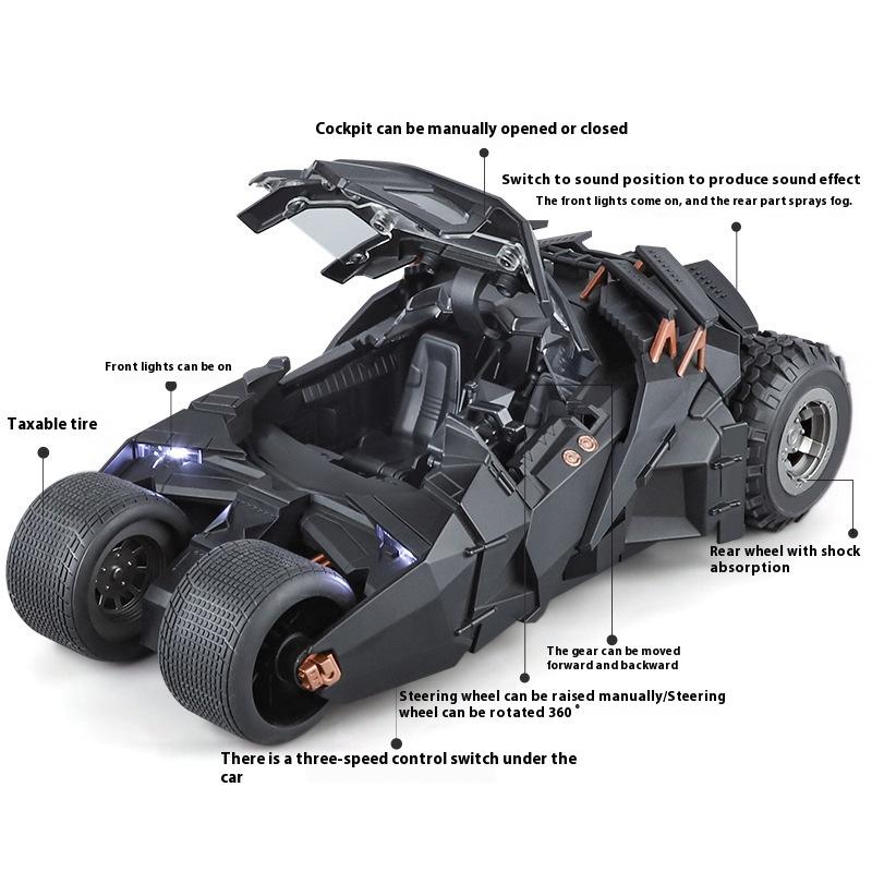 1:18 Cool Batmobile Alloy Model Toys, Exquisite Desktop Ornaments, Cool Sound and Light Spray, Christmas Gifts