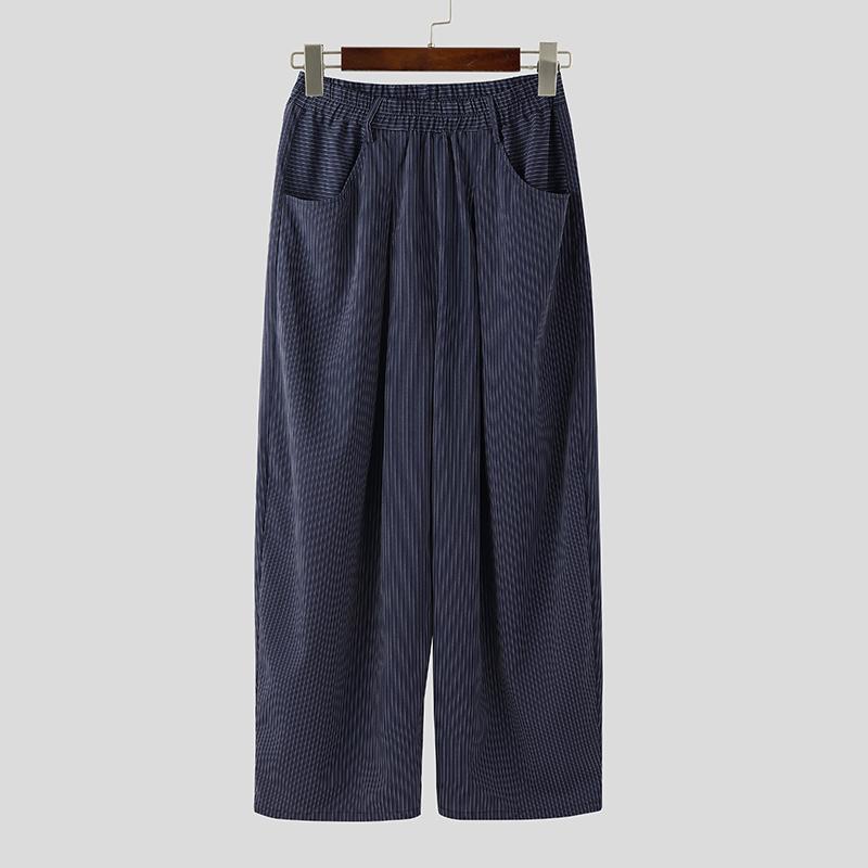 INCERUN Herren Freizeit Elastischer Bund Gestreifte Lange Weite Beine Hosen