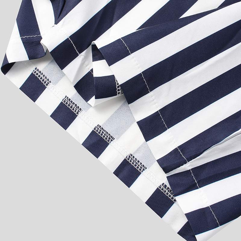 Men's Striped Romper Shorts Fashion Casual Playsuit Short Sleeve Button-down Shorts Lapel Jumpsuit Drawstring Streetwear XS-3XL