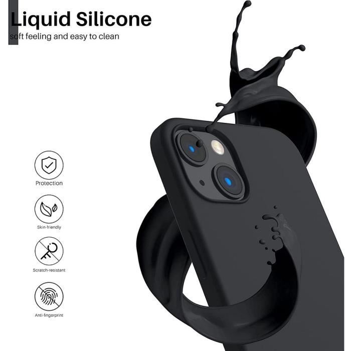 Coque de Protection - E.F.CONNECTION - pour iPhone 14 - Silicone Noir - 2 Verres Trempés - Slim et Résistante