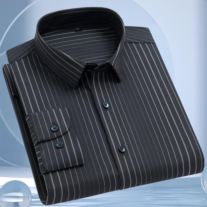 Men's Striped Long Sleeve Shirt - High-End Business Casual for Spring & Autumn