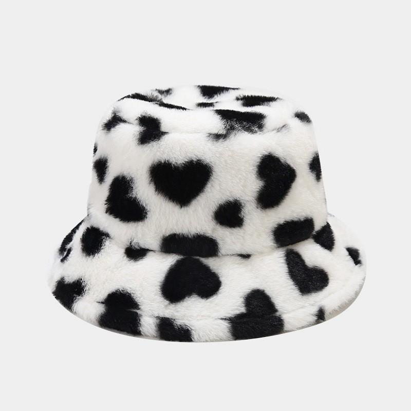 Plush Wool Winter Bucket Hat With Heart Pattern For Cozy Outdoor Wear чёрный