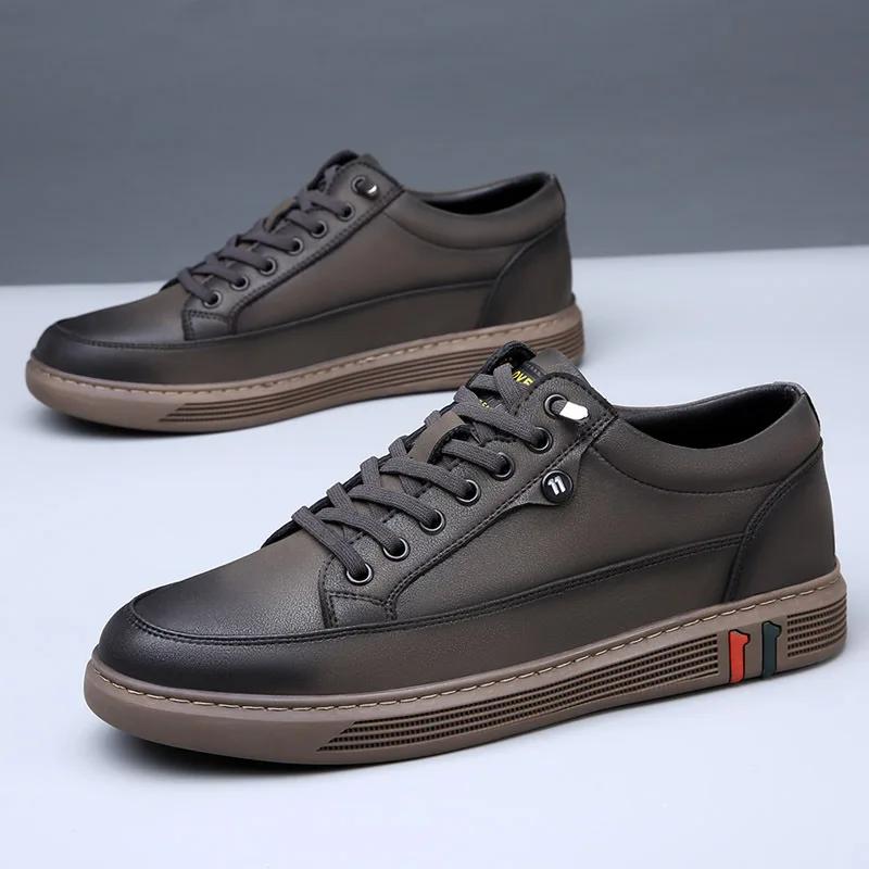 

Spring Autumn Leather Men Shoes Soft Casual Flat Brand Male Black Brown for Adult Men Suitable for Daily Wear 43