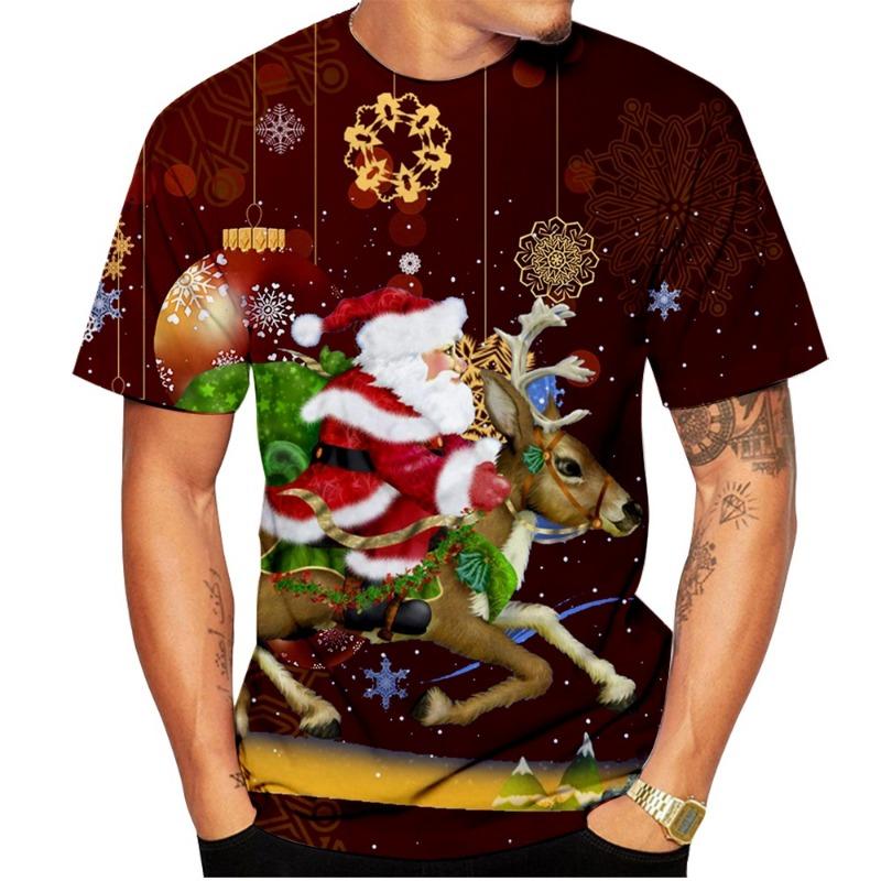 Fun Santa Claus Pattern 3D Printed Loose Round-neck T-Shirt for Men and Women for Outdoor Street Parties and Parent-Child Events