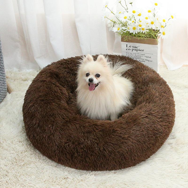 Warm Long Plush Pet Bed Round Winter Cat Bed Dog Bed Removable Washable Pet Supplies