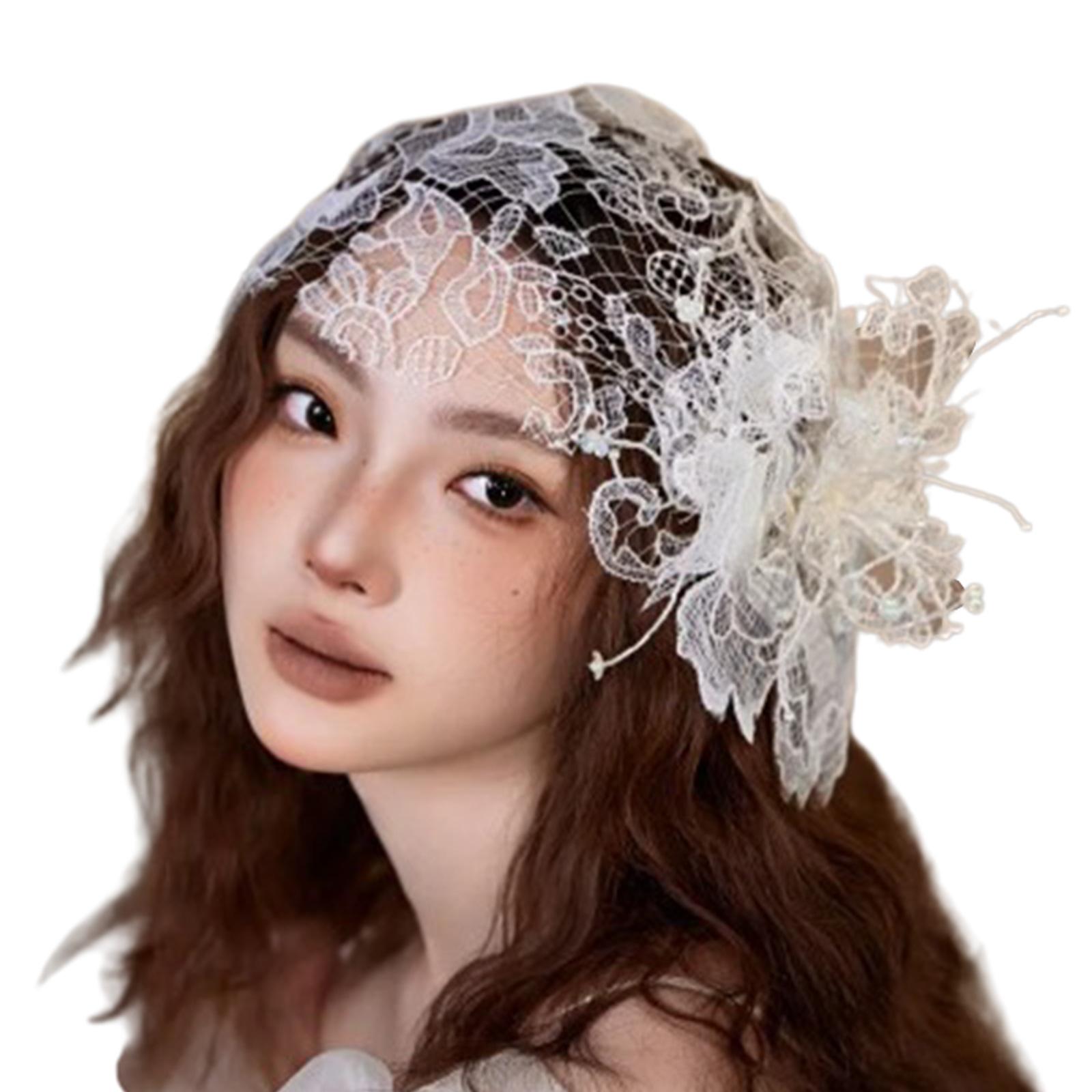 

Bridal Veil Pearls Caps for Pageant Prom Flower Headwear Elegant Headpiece Girl Headpiece Photo Props