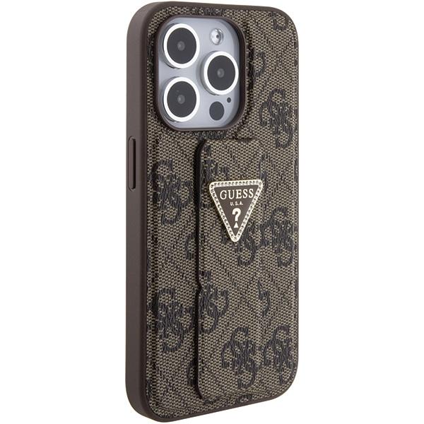 Guess Guhcp15Xpgs4Tdw Iphone 15 Pro Max 6.7 Brązowy/Brown Hardcase Grip Stand 4G Triangle Strass