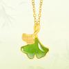 Spinach Green Hetian Jade Ginkgo Leaf Pendant Necklace In S925 Silver for Women