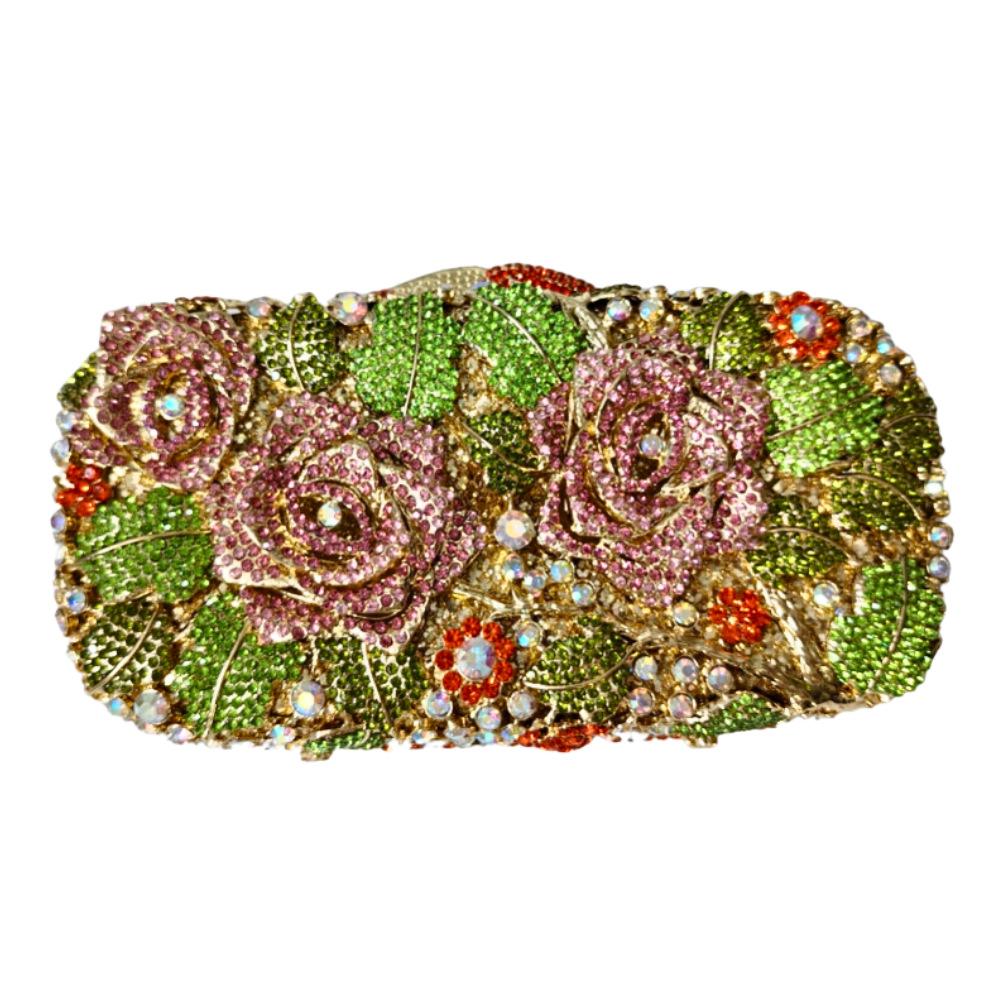 

Rose flower diamond dinner bag metal full diamond dress bag banquet handbag purse clutch