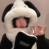 Cute puppy cartoon plush hat women's autumn and winter thickened warm plush hat gloves scarf three-in-one headgear